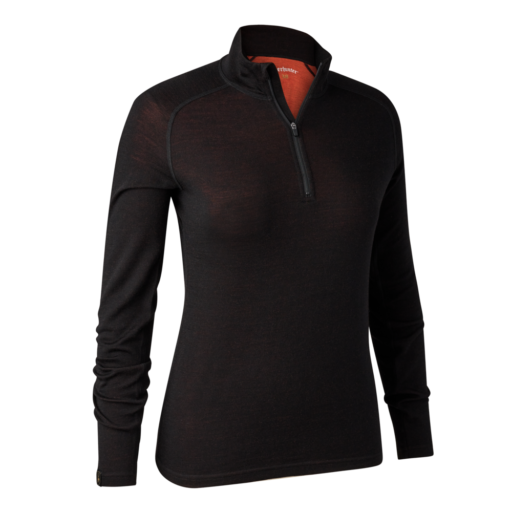 Detaliu echipament vânătoare Deerhunter Bluză Damă Lady Quinn Merino ½-Zip în culoarea Black Oak (992) - detalii premium îmbrăcăminte outdoor pe marksmen.ro