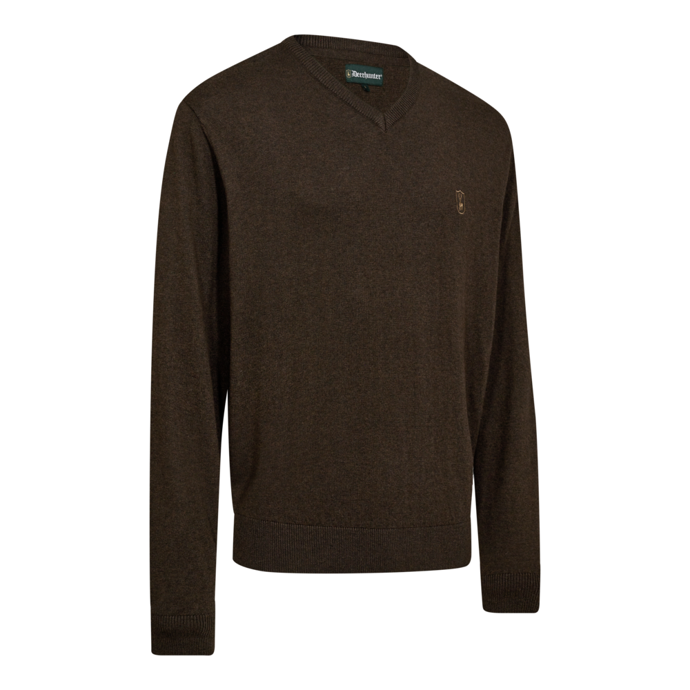 Detaliu echipament vânătoare Deerhunter Pulover Lână Harrington V-Neck în culoarea Forest Ember Melange (368) - detalii premium îmbrăcăminte outdoor pe marksmen.ro