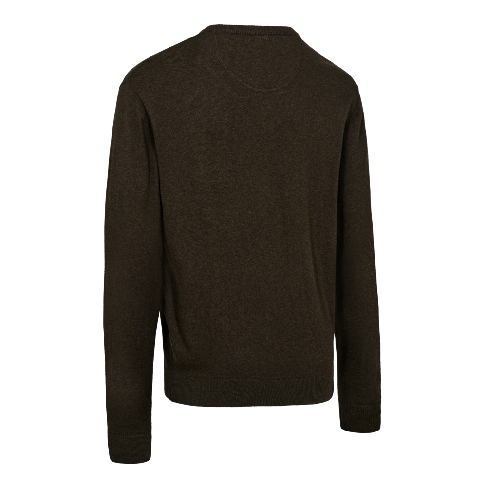 Detaliu echipament vânătoare Deerhunter Pulover Lână Harrington V-Neck în culoarea Forest Ember Melange (368) - detalii premium îmbrăcăminte outdoor pe marksmen.ro