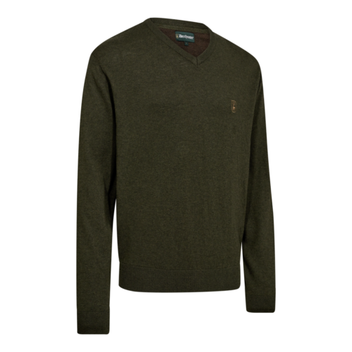 Echipament vânătoare Deerhunter Pulover Lână Harrington V-Neck în culoarea Forest Ember Melange (368) - îmbrăcăminte premium pentru activități outdoor pe marksmen.ro
