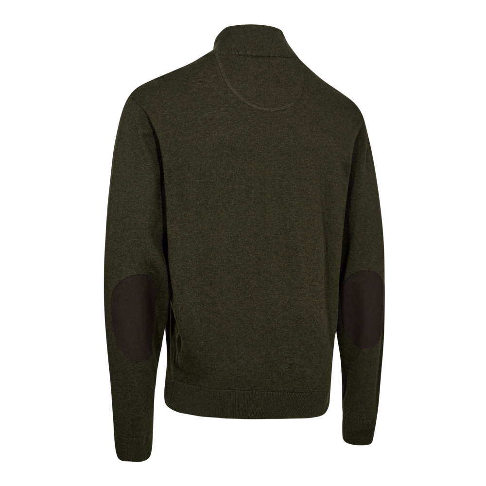 Detaliu echipament vânătoare Deerhunter Pulover Lână Harrington ½-Zip în culoarea Forest Ember Melange (368) - detalii premium îmbrăcăminte outdoor pe marksmen.ro