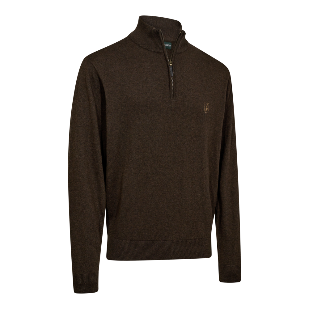 Detaliu echipament vânătoare Deerhunter Pulover Lână Harrington ½-Zip în culoarea Forest Ember Melange (368) - detalii premium îmbrăcăminte outdoor pe marksmen.ro