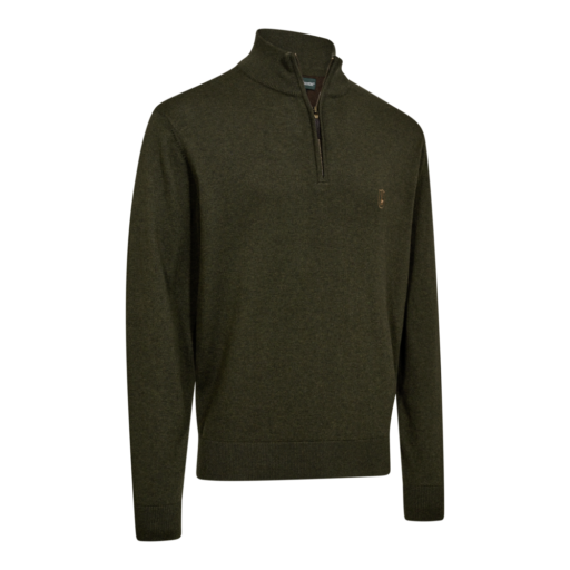 Echipament vânătoare Deerhunter Pulover Lână Harrington ½-Zip în culoarea Forest Ember Melange (368) - îmbrăcăminte premium pentru activități outdoor pe marksmen.ro