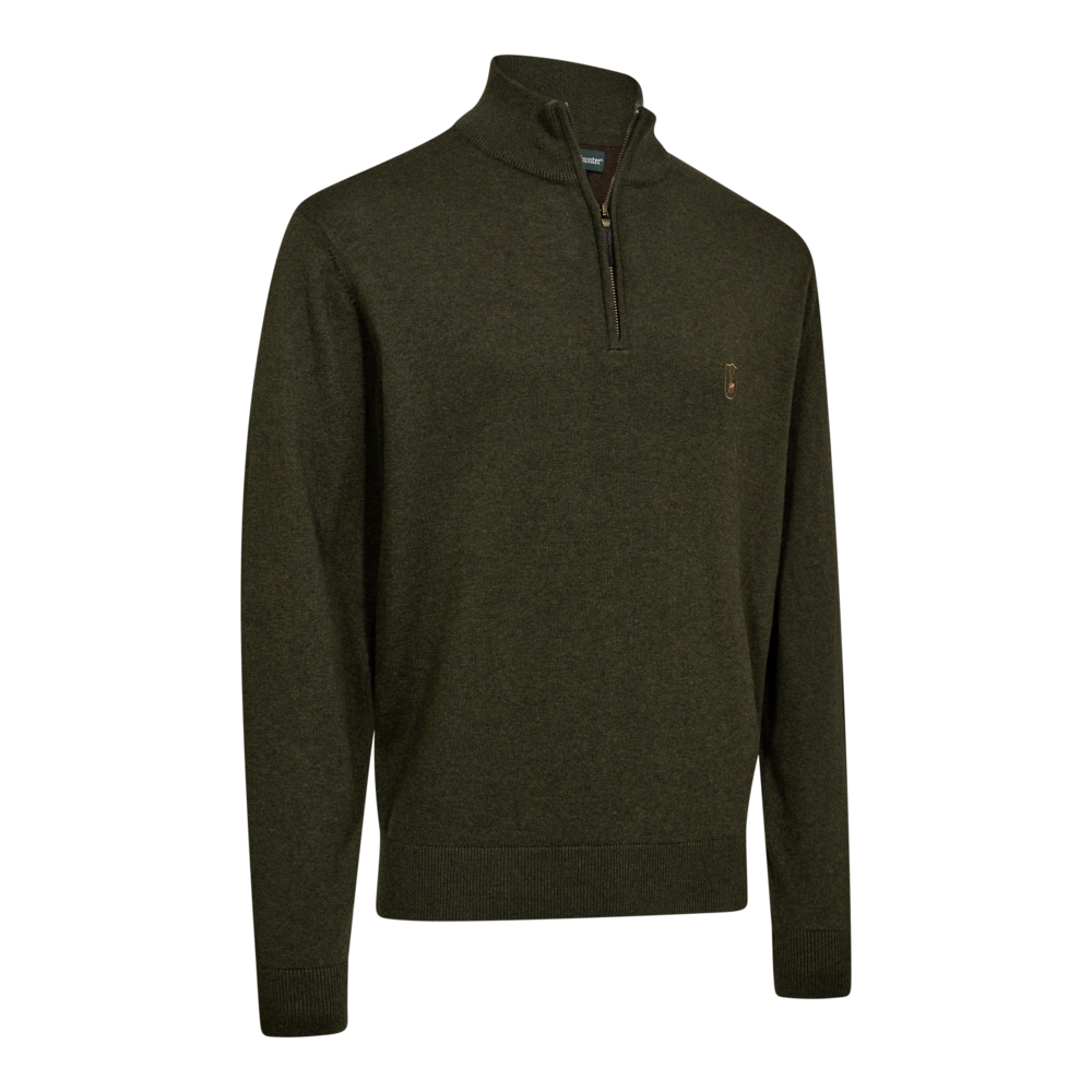 Echipament vânătoare Deerhunter Pulover Lână Harrington ½-Zip în culoarea Forest Ember Melange (368) - îmbrăcăminte premium pentru activități outdoor pe marksmen.ro